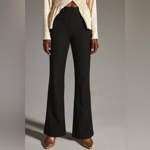 Anthropologie Maeve Slim Flare Pants Stretchy Linen Blend In Black Size 6